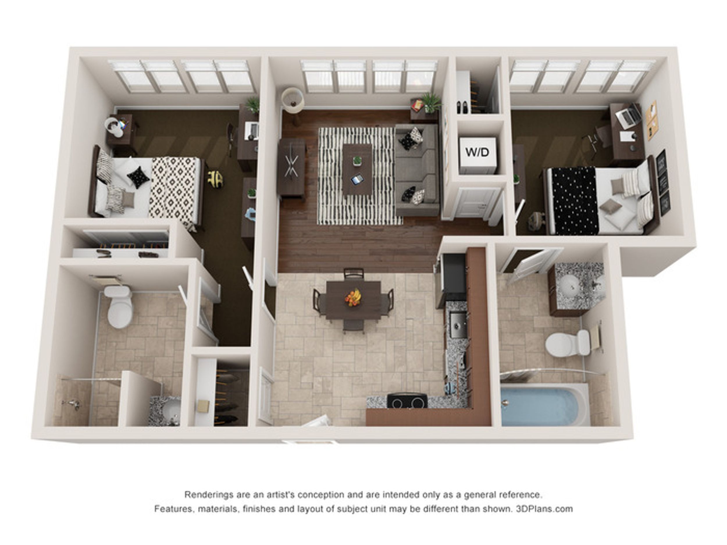 2 Bedroom 2 Bathroom Floorplan